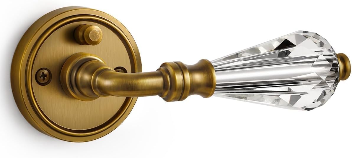 Antique Brass Crystal Glass Interior Door Handle - Zinc Alloy for Bedrooms & Bathrooms