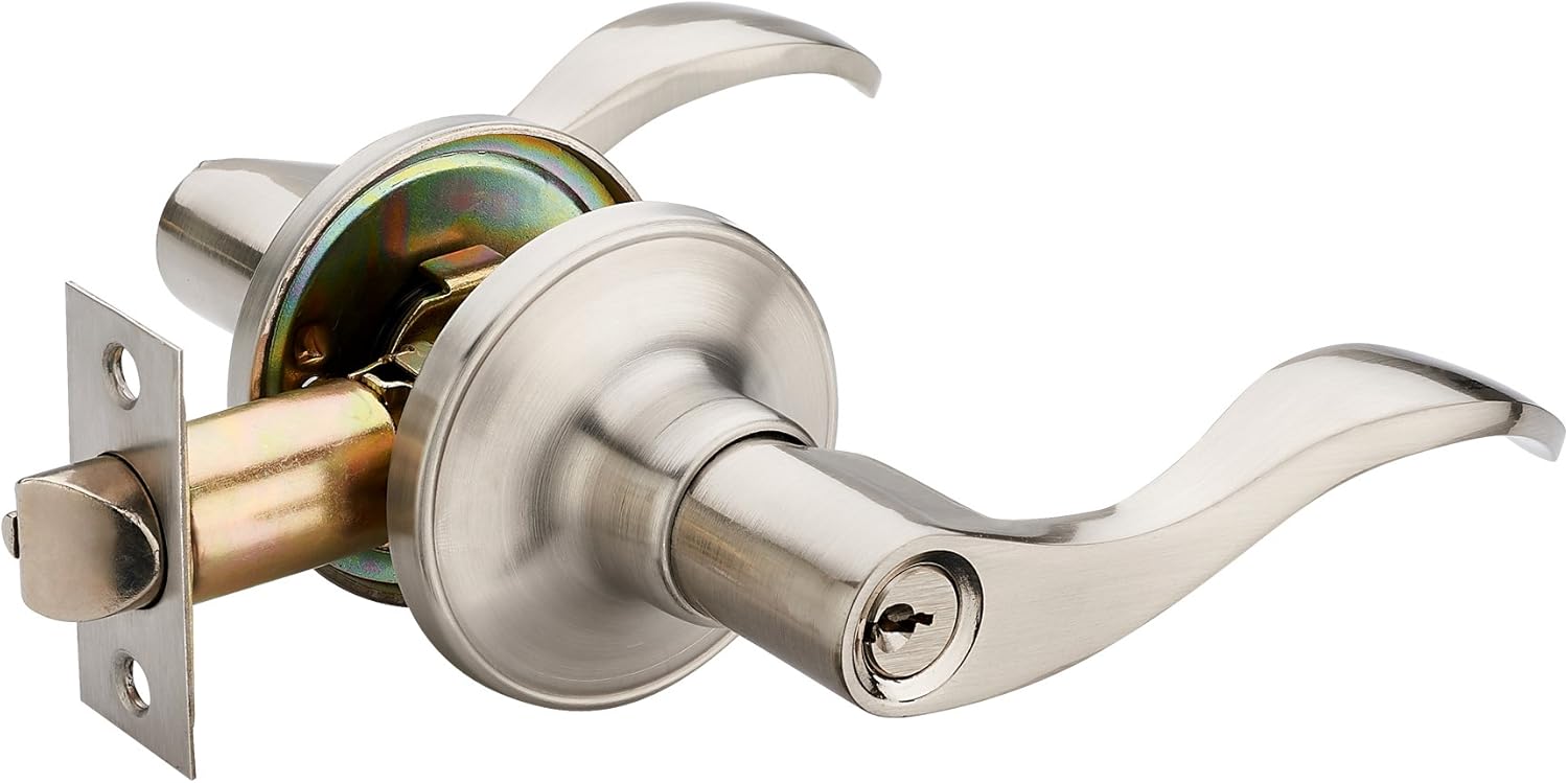 Silver Lever Entry Door Lock with Key - Right-Hand Style