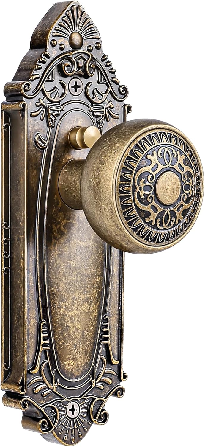 Vintage Brass Privacy Door Handles with Locks for Bedrooms & Bathrooms